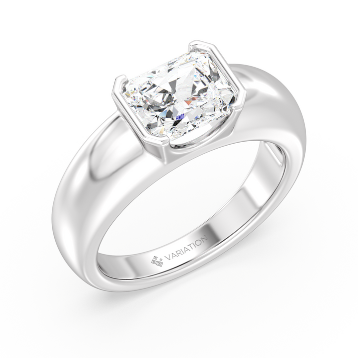 Radiant Cut Lab Grown Diamond Bezel Solitaire Ring in 18K White Gold