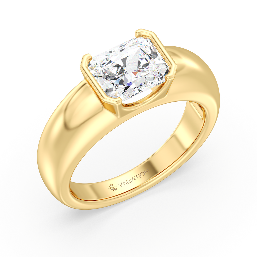 Radiant Cut Lab Grown Diamond Bezel Solitaire Ring in 18K Yellow Gold