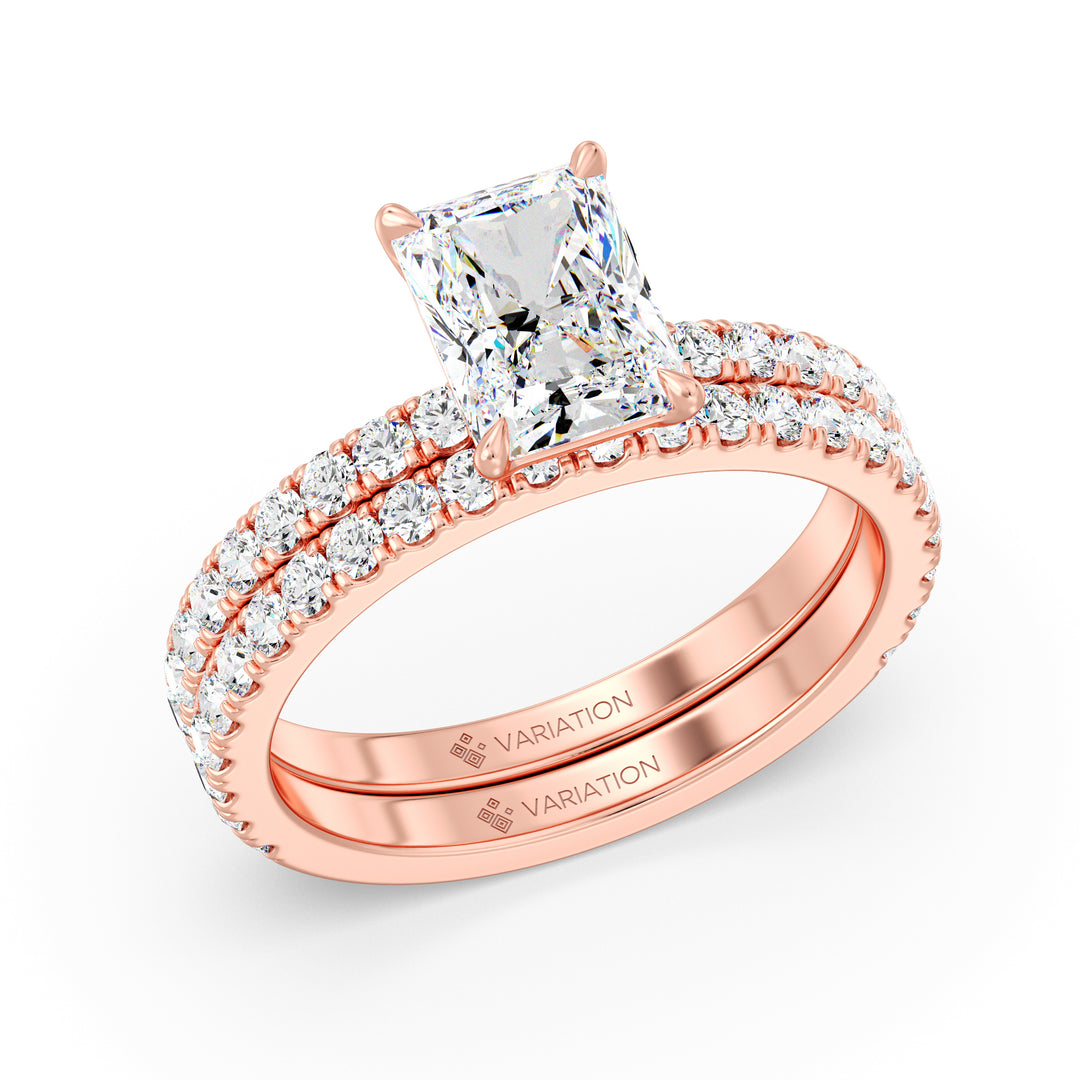 Radiant Cut Lab Grown Diamond Bridal Set with Matching Wedding Band in 18K Rose Gold