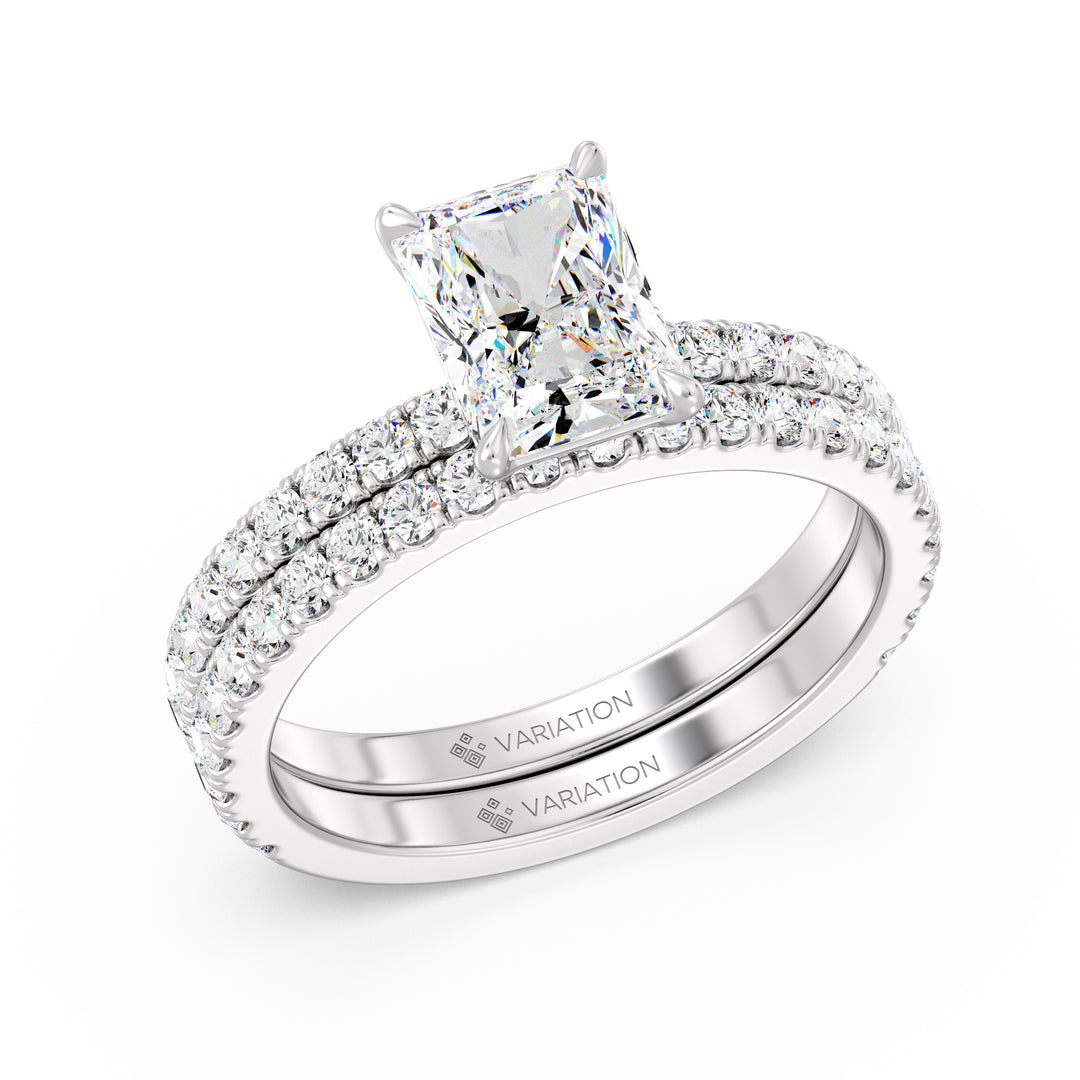 Radiant Cut Lab Grown Diamond Bridal Set with Matching Wedding Band in 18K White Gold
