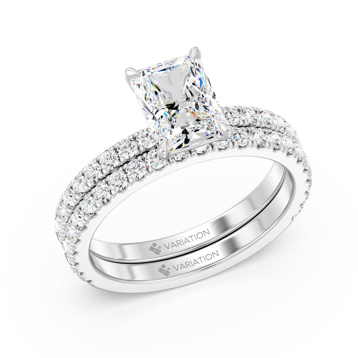 Radiant Cut Lab Grown Diamond Bridal Set with Matching Wedding Band in 18K White Gold