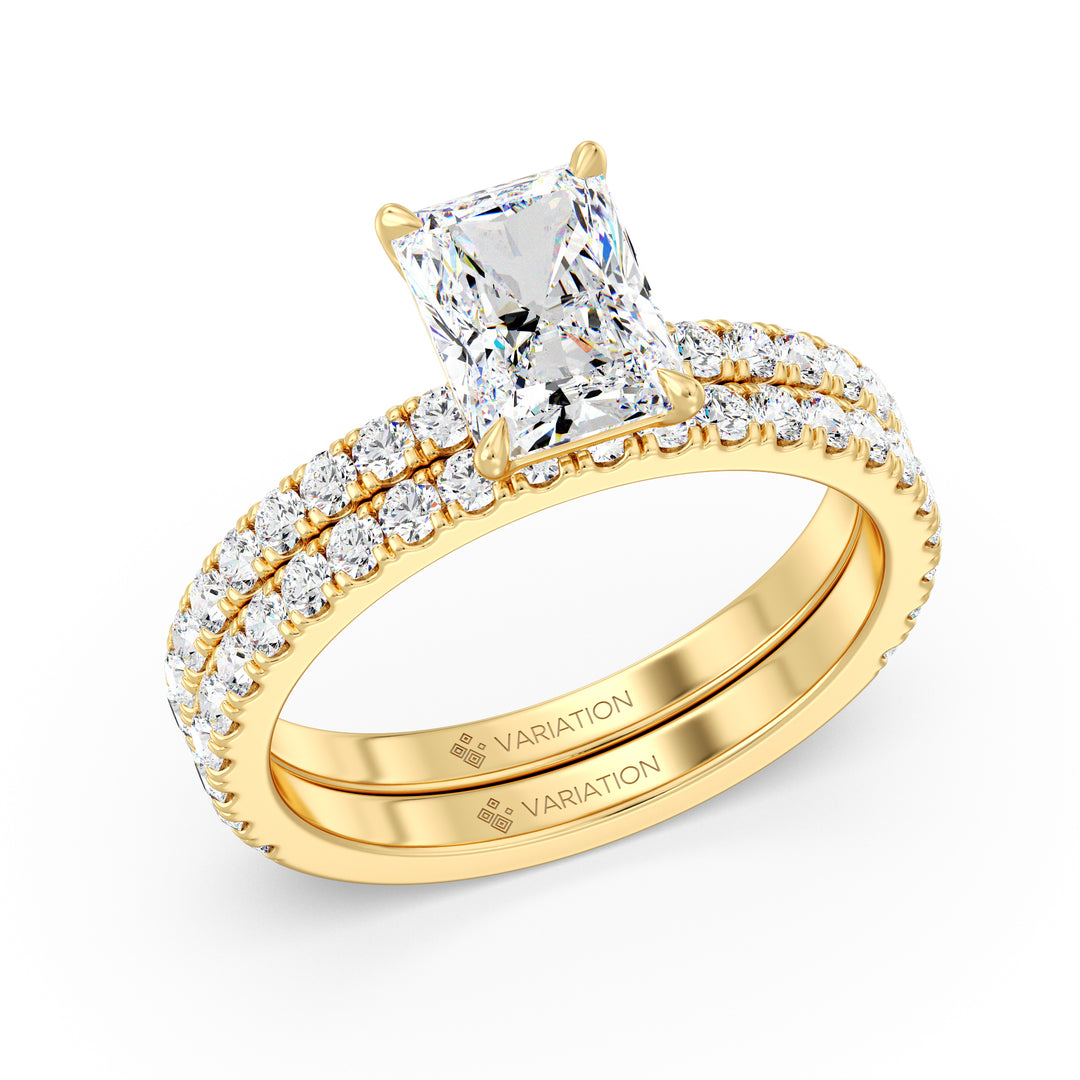 Radiant Cut Lab Grown Diamond Bridal Set with Matching Wedding Band in 18K Yellow Gold