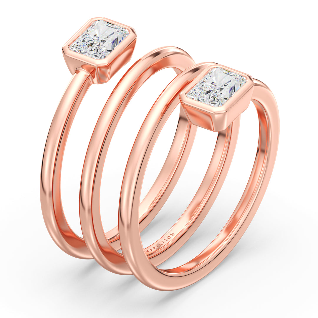 Radiant Cut Lab Grown Diamond Dual Bezel Spiral Ring in 18K Rose Gold