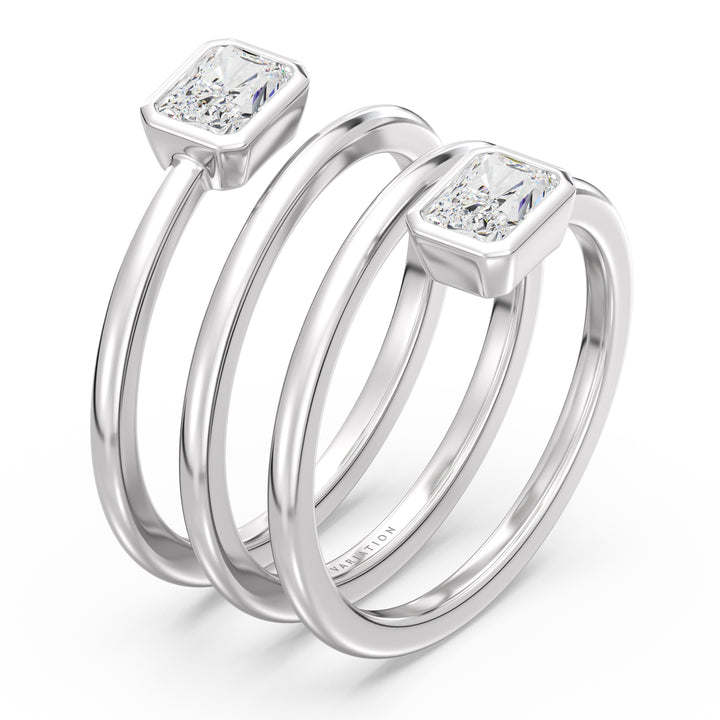 Radiant Cut Lab Grown Diamond Dual Bezel Spiral Ring in 18K White Gold