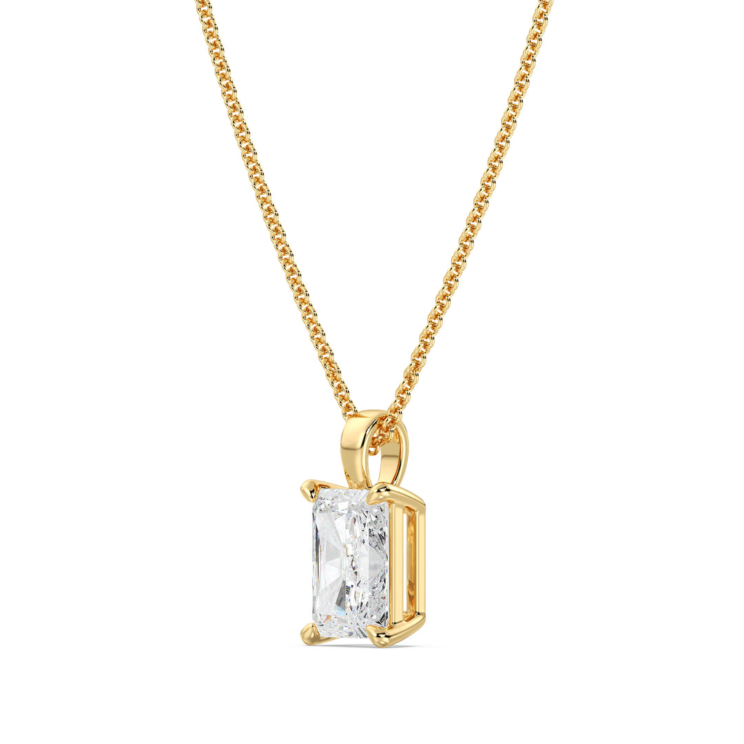 Radiant Cut Lab Grown Diamond Pendant in 18K Yellow Gold 4 Claw Prong Setting
