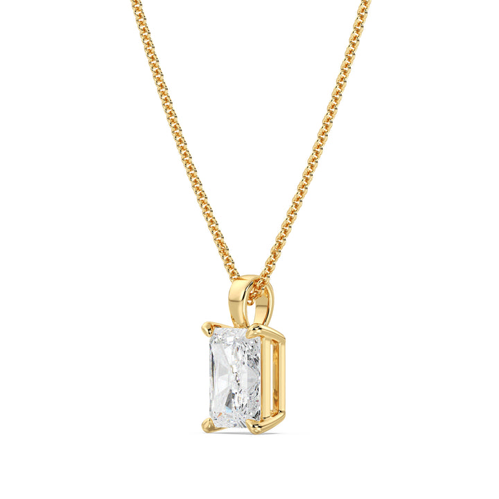 Radiant Cut Lab Grown Diamond Pendant in 18K Yellow Gold 4 Claw Prong Setting