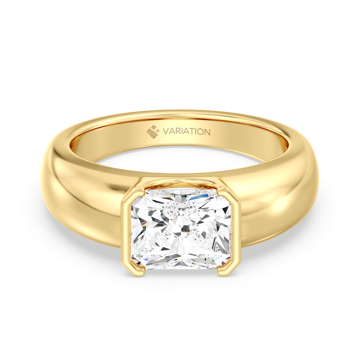 Radiant Cut Lab Grown Diamond Ring with Modern Bezel Setting in Yellow Gold