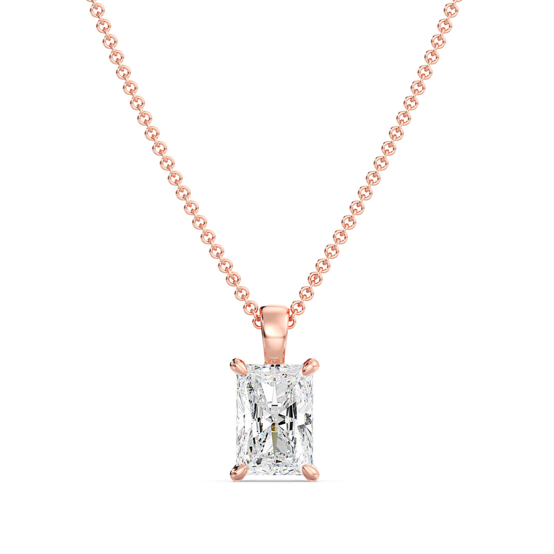 Radiant Cut Lab Grown Diamond Solitaire Pendant in 18K Rose Gold