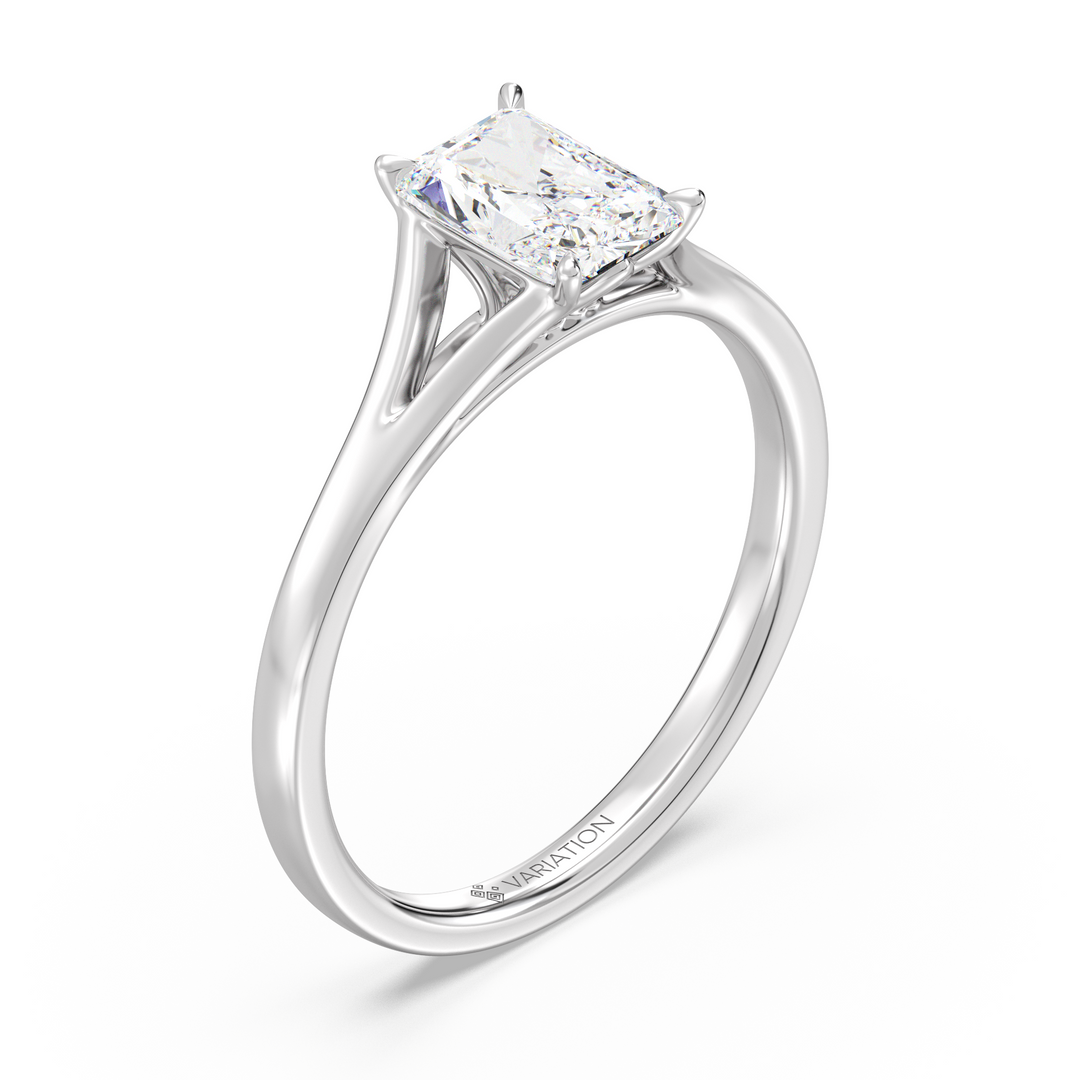 Radiant Cut Lab Grown Diamond Split Shank Solitaire Ring in 18K White Gold