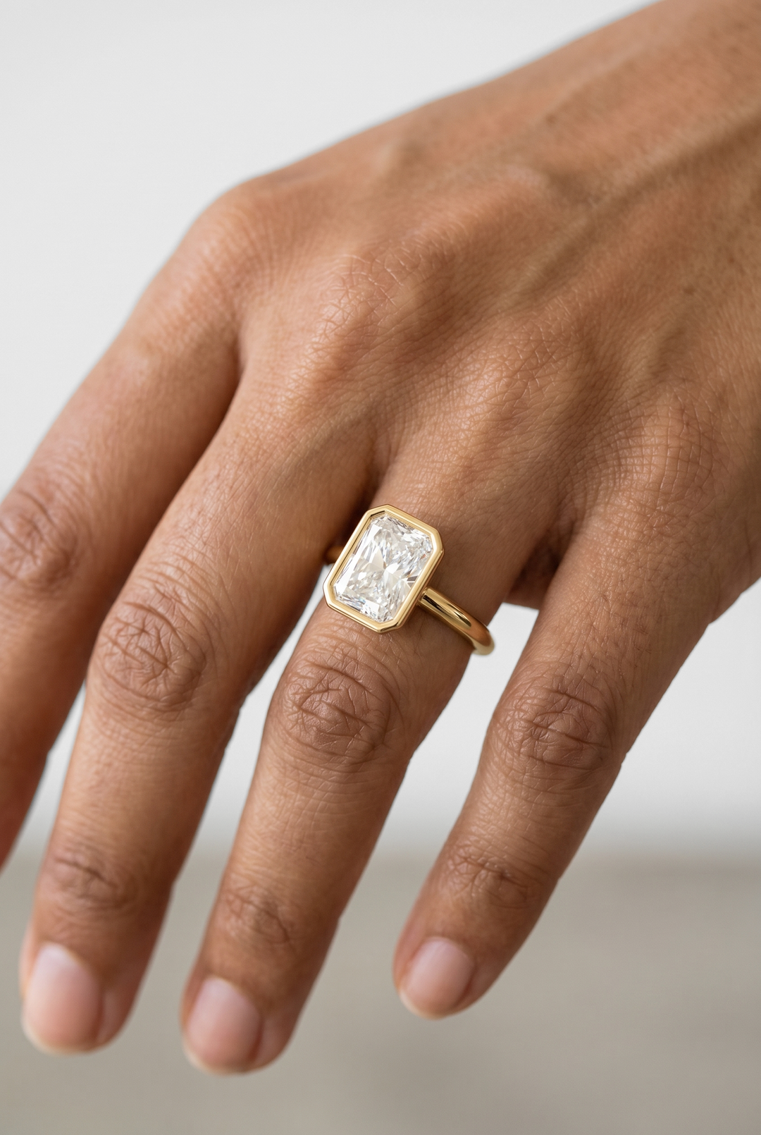 Radiant Cut Lab Grown Diamond Bezel Solitaire Ring in 18K Gold