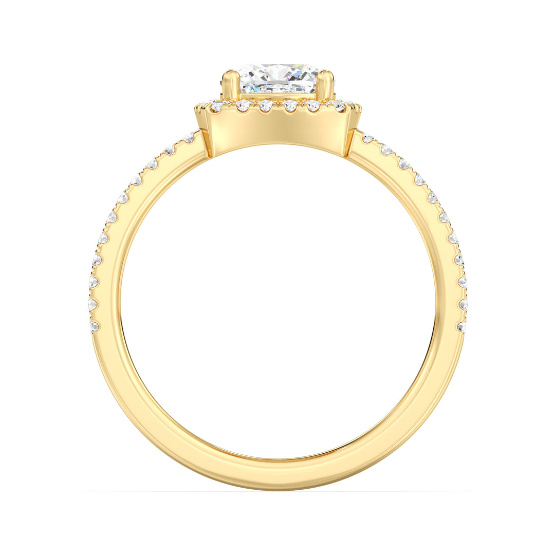 Romantic Cushion Lab Grown Diamond Halo Ring with Split Double Band in 18K Yellow Gold