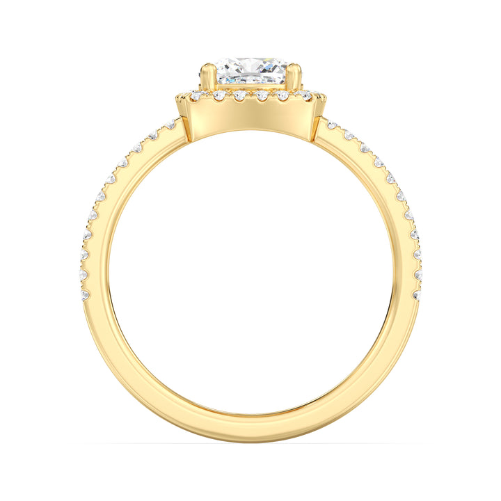 Romantic Cushion Lab Grown Diamond Halo Ring with Split Double Band in 18K Yellow Gold