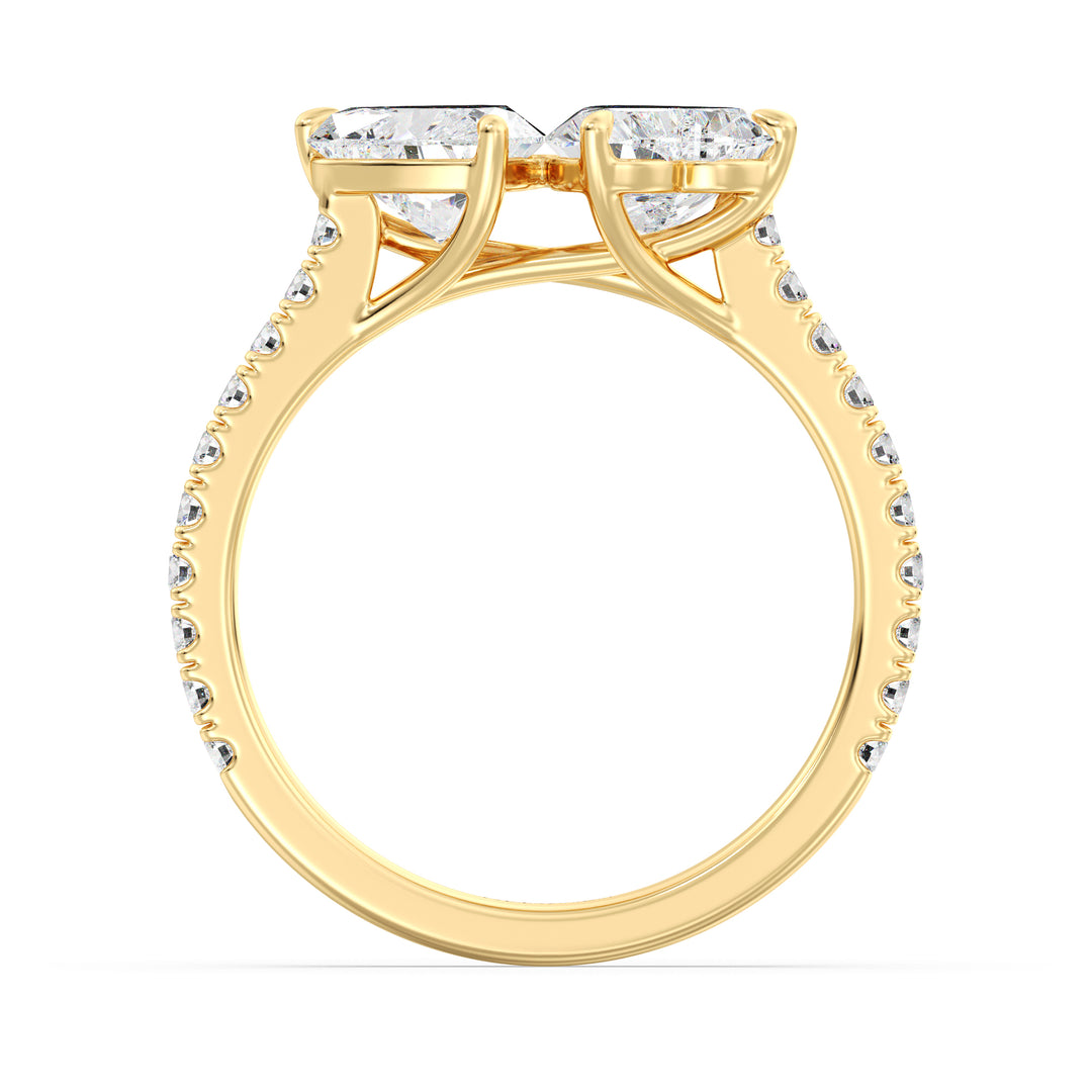 Romantic Double Heart Diamond Ring with Accent Diamonds in Yellow Gold