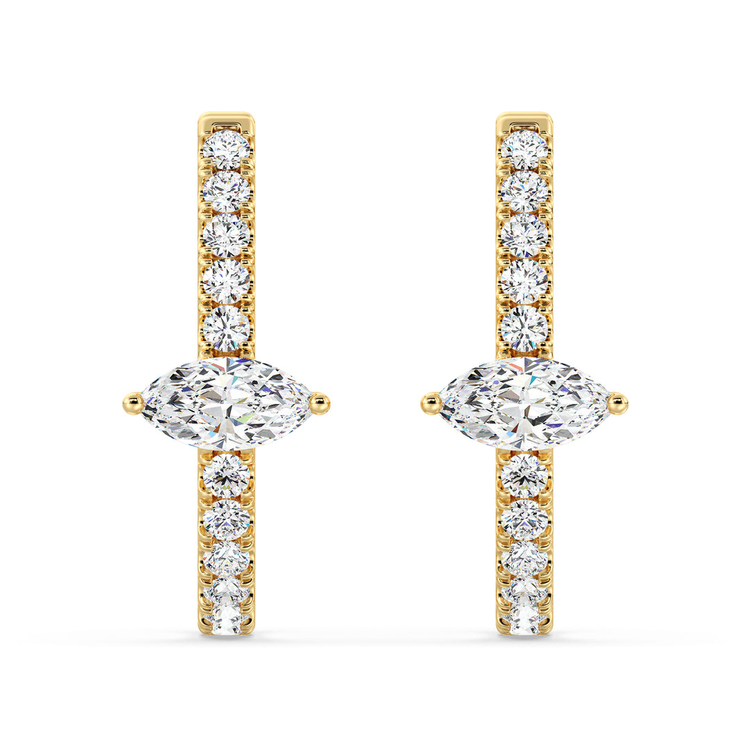 Round and Marquise Cut Lab Grown Diamond Huggie Earrings in 18K Yellow Gold