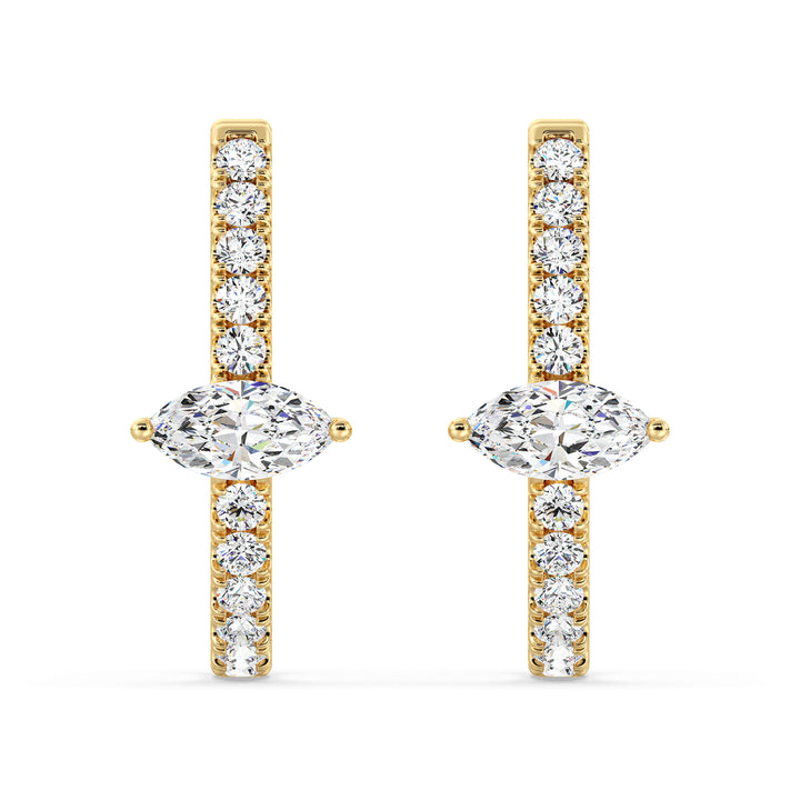 Round and Marquise Cut Lab Grown Diamond Huggie Earrings in 18K Yellow Gold