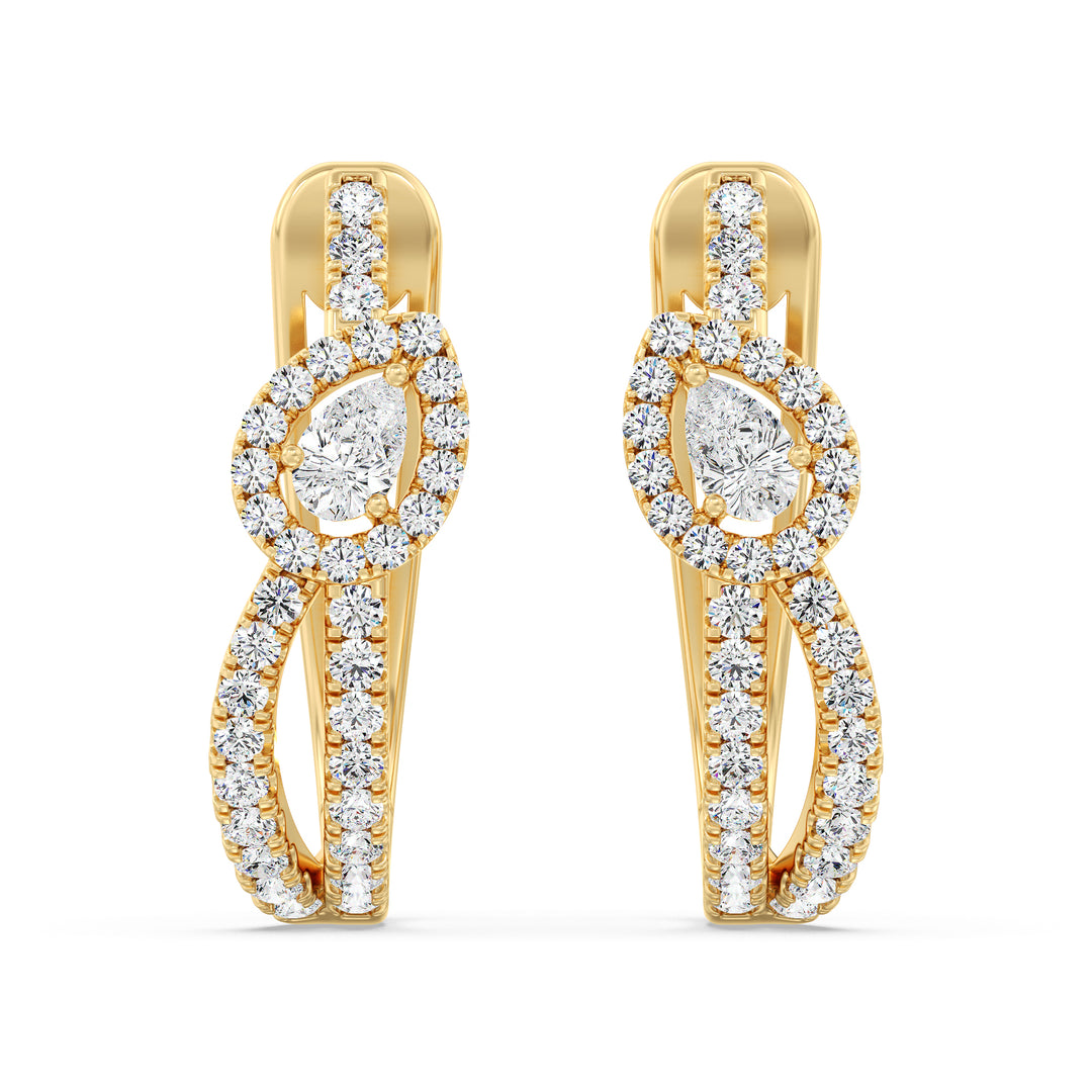 Round and Pear Cut Lab Grown Diamond Twisted Hoop Earrings in 18K Yellow Gold