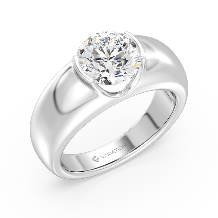 Round Brilliant Cut Lab Grown Diamond Bezel Solitaire Ring in 18K White Gold