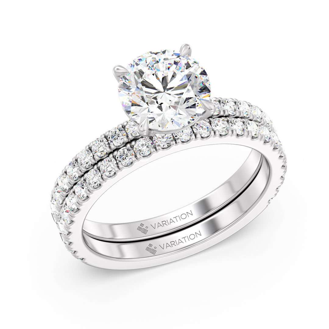 Round Brilliant Cut Lab Grown Diamond Bridal Set with Matching Wedding Band in 18K White Gold