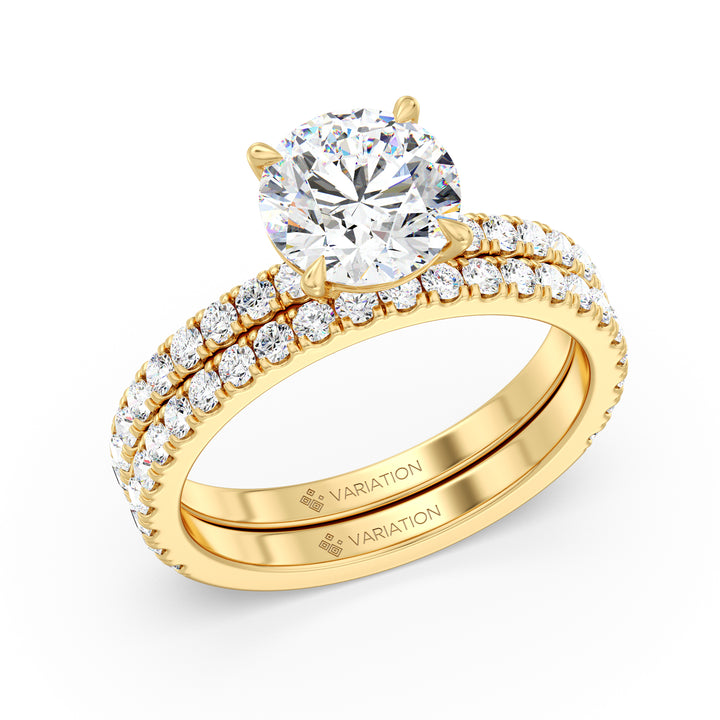 Round Brilliant Cut Lab Grown Diamond Bridal Set with Matching Wedding Band in 18K Yellow Gold
