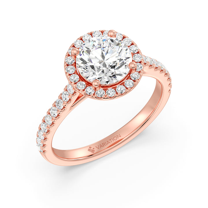 Round Brilliant Cut Lab Grown Diamond Halo Engagement Ring with Scalloped Halo in 18K Rose Gold