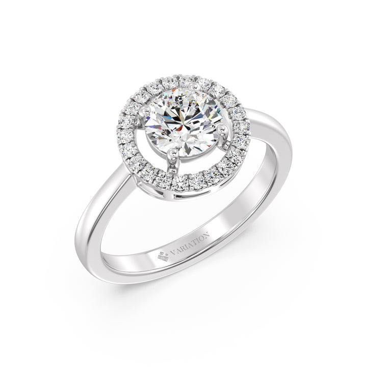Round Brilliant Cut Lab Grown Diamond Halo Engagement Ring in 18K White Gold