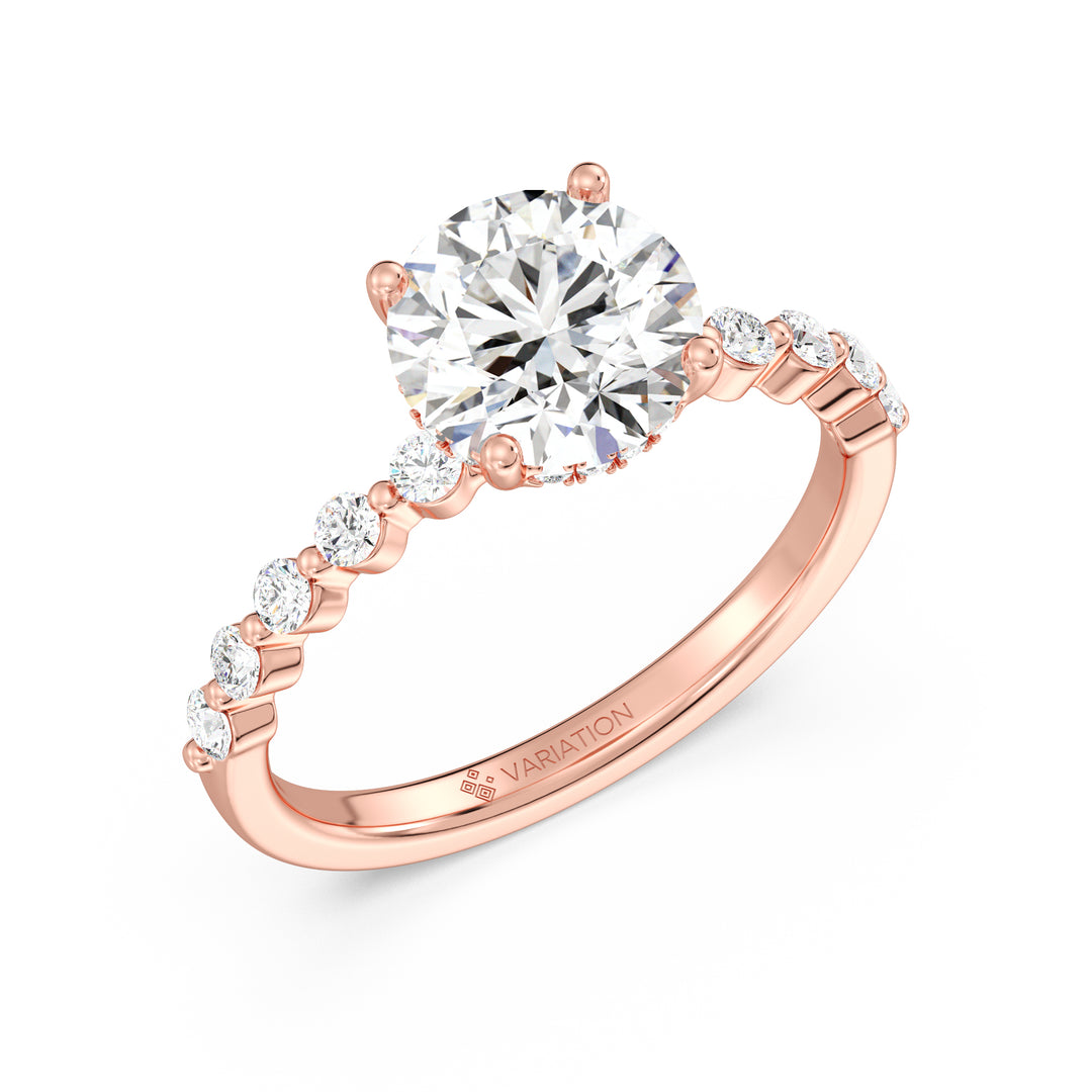 Round Brilliant Cut Lab Grown Diamond Hidden Halo Engagement Ring in 18K Rose Gold