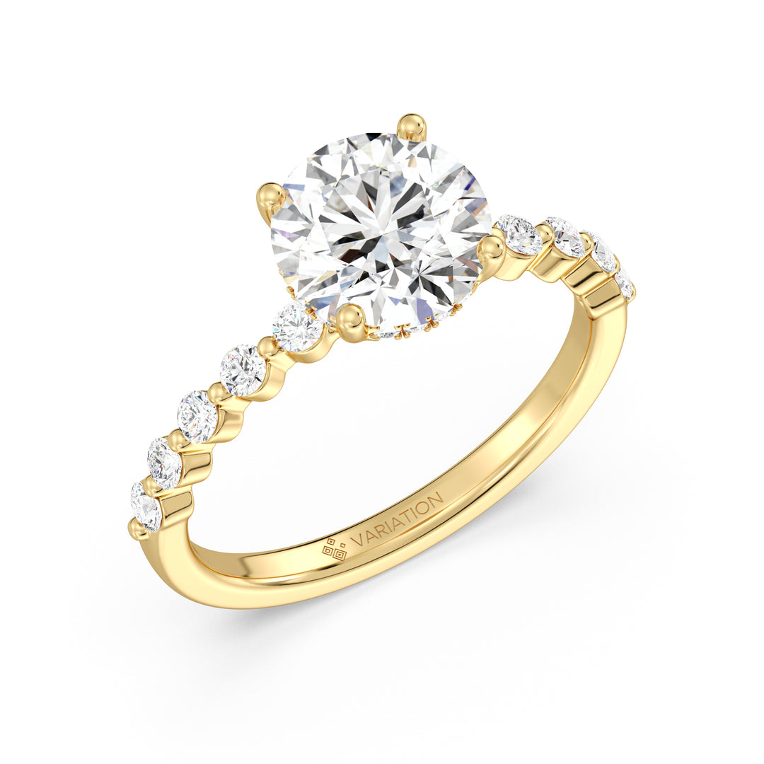 Round Brilliant Cut Lab Grown Diamond Hidden Halo Engagement Ring in 18K Yellow Gold