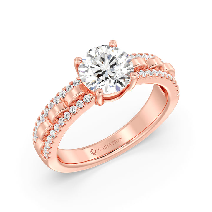 Round Brilliant Cut Lab Grown Diamond Solitaire Engagement Ring with Double-Row Pavé Shank in 18K Rose Gold