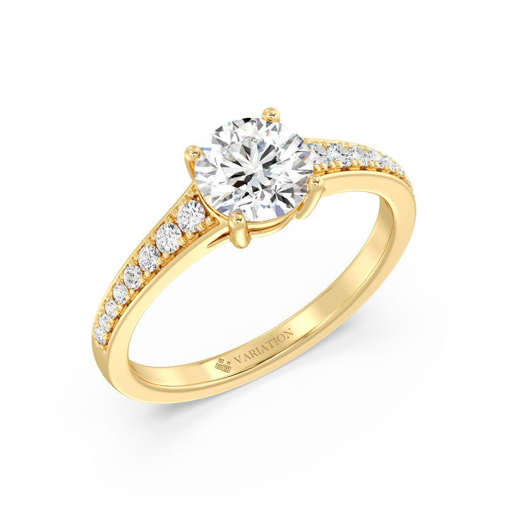 Round Brilliant Cut Lab Grown Diamond Solitaire Engagement Ring with Graduated Diamond Band in 18K Yellow Gold
