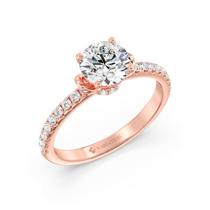 Round Brilliant Cut Lab Grown Diamond Solitaire Engagement Ring with Pavé Band in 18K Rose Gold