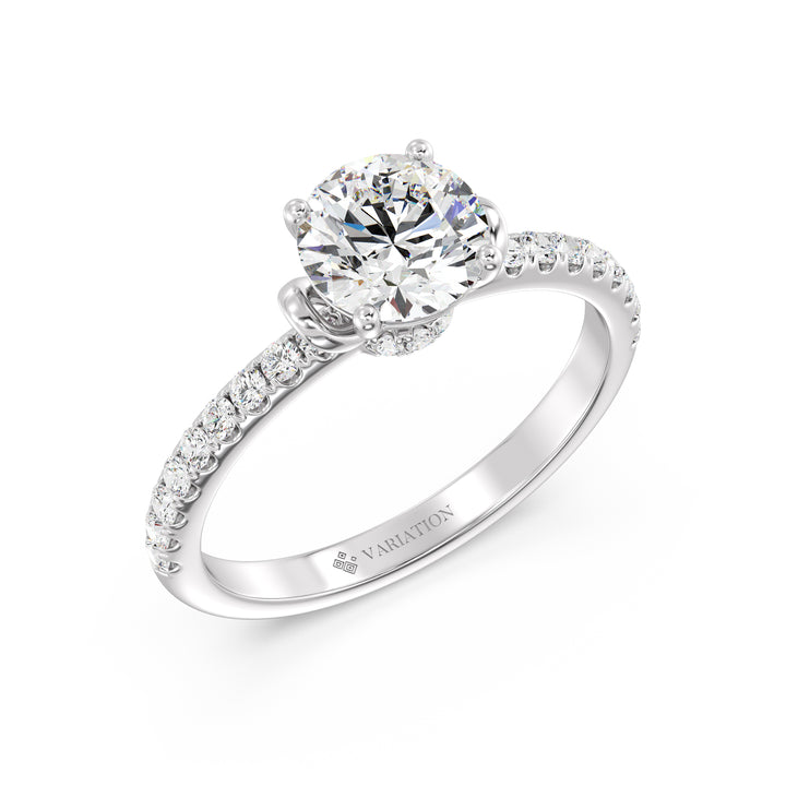 Round Brilliant Cut Lab Grown Diamond Solitaire Engagement Ring with Pavé Band in 18K White Gold