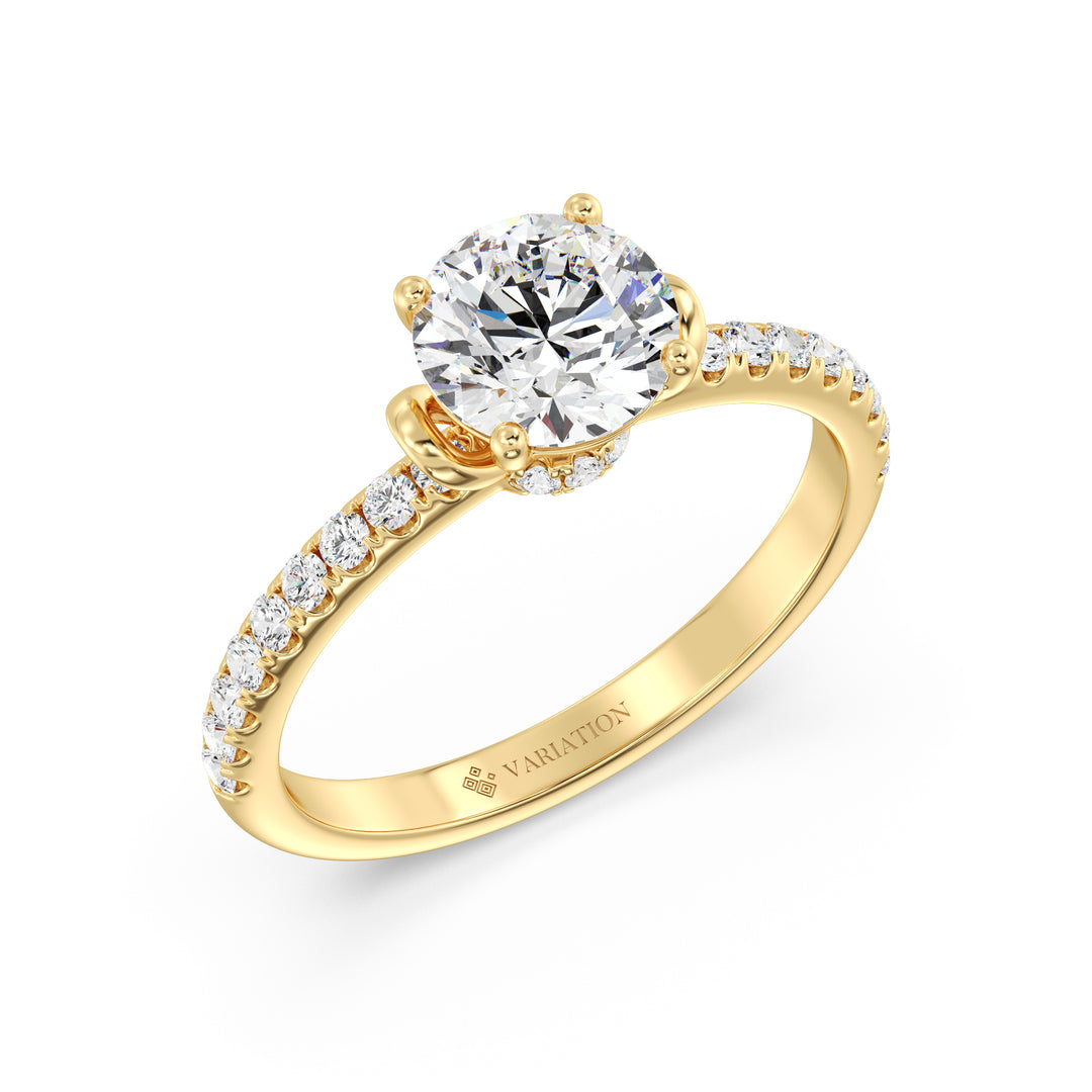 Round Brilliant Cut Lab Grown Diamond Solitaire Engagement Ring with Pavé Band in 18K Yellow Gold