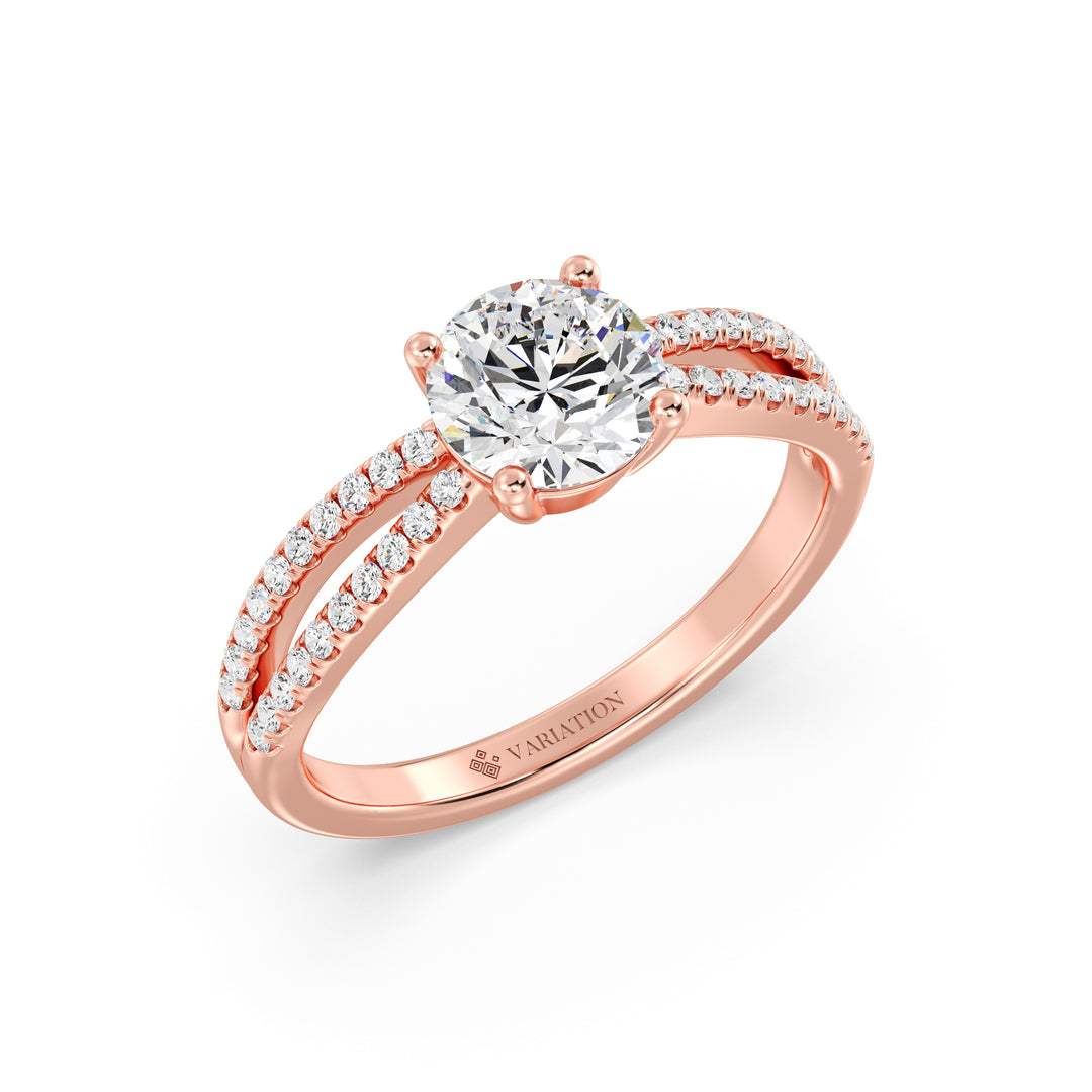 Round Brilliant Cut Lab Grown Diamond Split Shank Engagement Ring in 18K Rose Gold