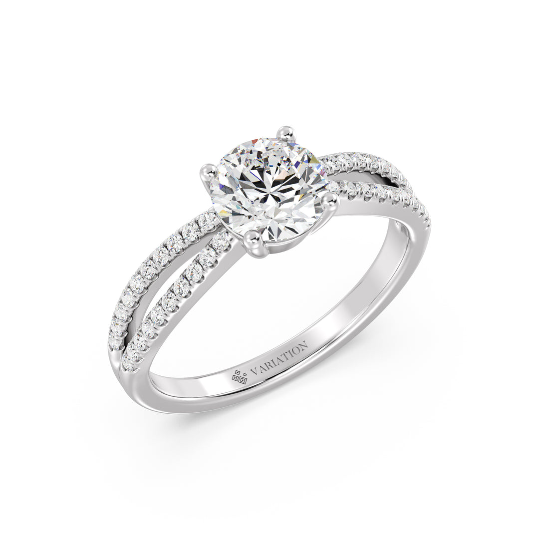 Round Brilliant Cut Lab Grown Diamond Split Shank Engagement Ring in 18K White Gold