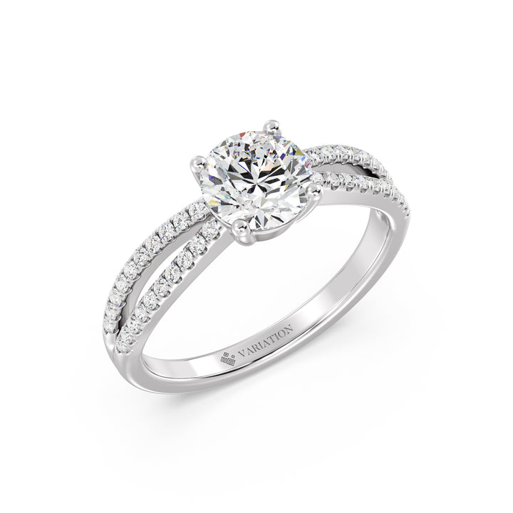 Round Brilliant Cut Lab Grown Diamond Split Shank Engagement Ring in 18K White Gold