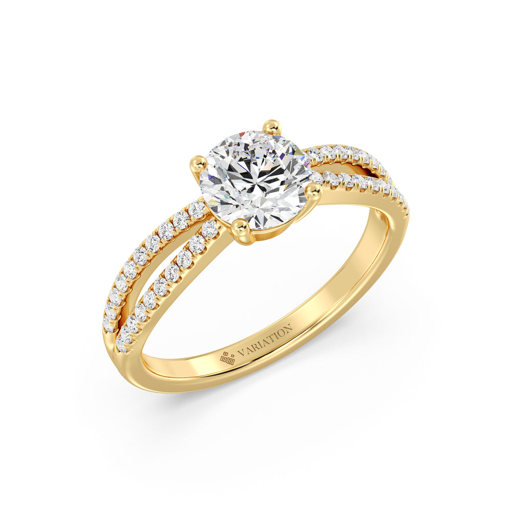 Round Brilliant Cut Lab Grown Diamond Split Shank Engagement Ring in 18K Yellow Gold