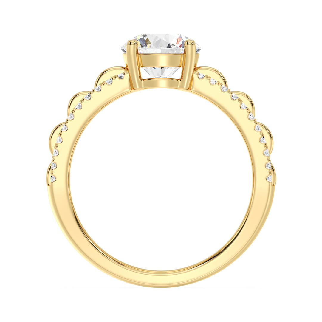 Round Brilliant Diamond Engagement Ring with Double-Row Diamond Shank in 18K Yellow Gold