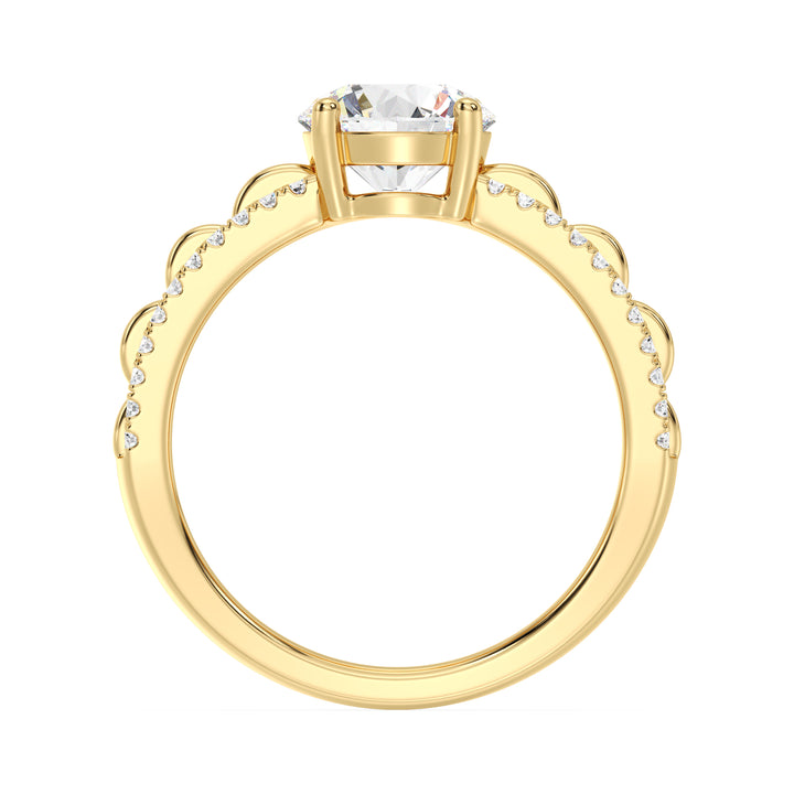 Round Brilliant Diamond Engagement Ring with Double-Row Diamond Shank in 18K Yellow Gold