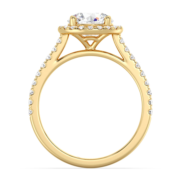 Round Brilliant Diamond Engagement Ring with Vintage-Inspired Scalloped Halo in 18K Yellow Gold