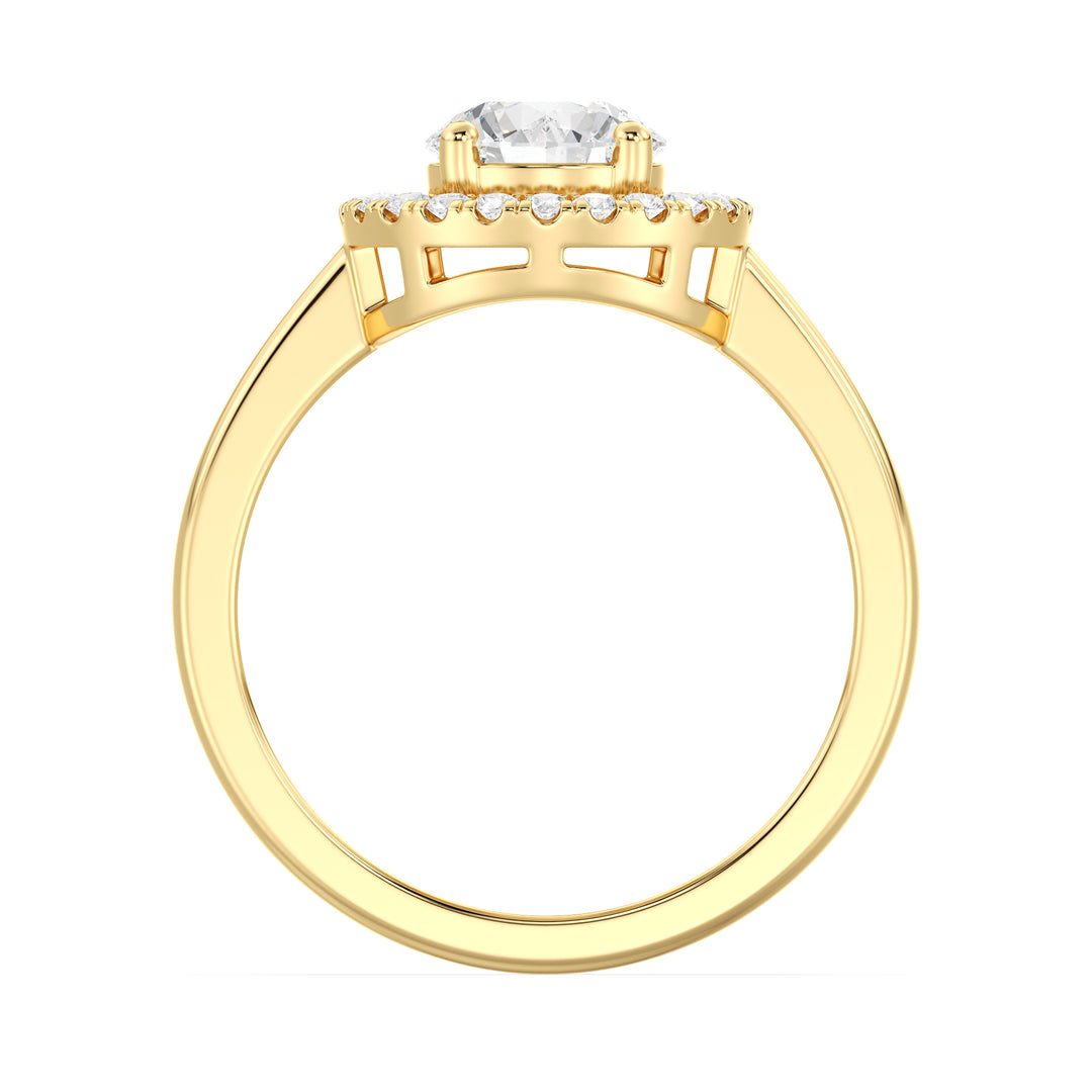 Round Brilliant Diamond Halo Ring with Pavé Accent Diamonds in 18K Yellow Gold