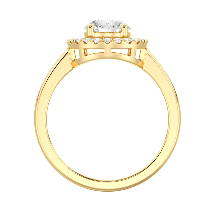 Round Brilliant Diamond Halo Ring with Pavé Accent Diamonds in 18K Yellow Gold