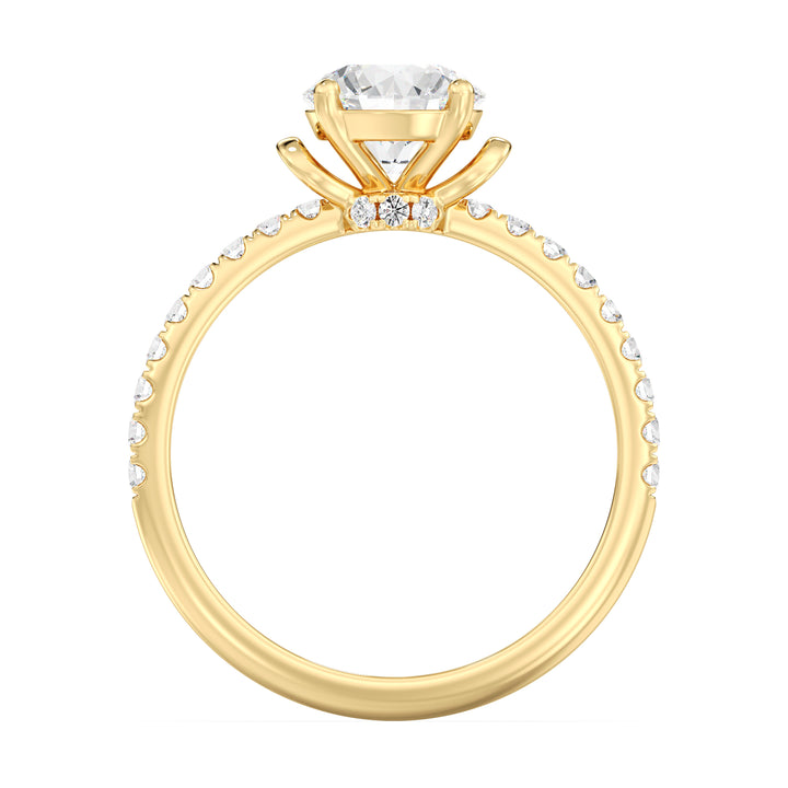 Round Brilliant Diamond Ring with Pavé Set Band in 18K Yellow Gold