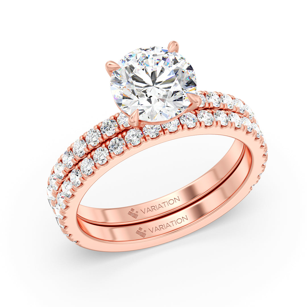 Round Brilliant Cut Lab Grown Diamond Bridal Set with Matching Wedding Band in 18K Rose Gold
