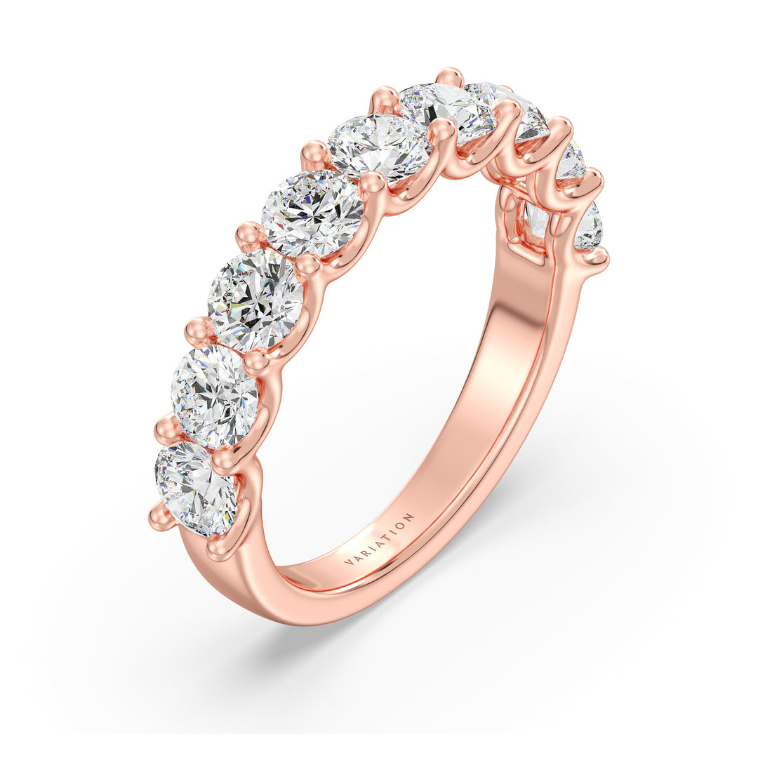 Round Brilliant Cut Lab Grown Diamond 9 Stone Scalloped Half Eternity Band in 18K Rose Gold