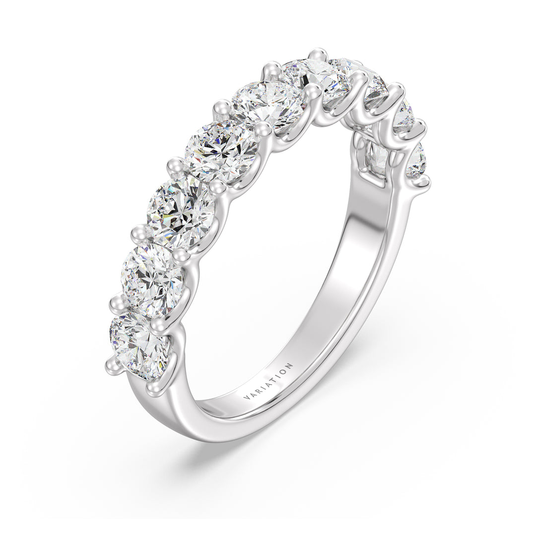 Round Brilliant Cut Lab Grown Diamond 9 Stone Scalloped Half Eternity Band in 18K White Gold