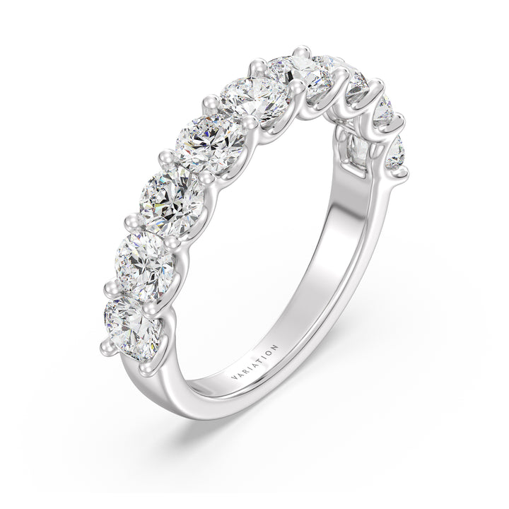 Round Brilliant Cut Lab Grown Diamond 9 Stone Scalloped Half Eternity Band in 18K White Gold