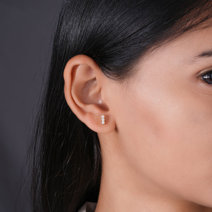 Round Brilliant Lab Grown Diamond Ear Climber Earrings in 18K Yellow Gold