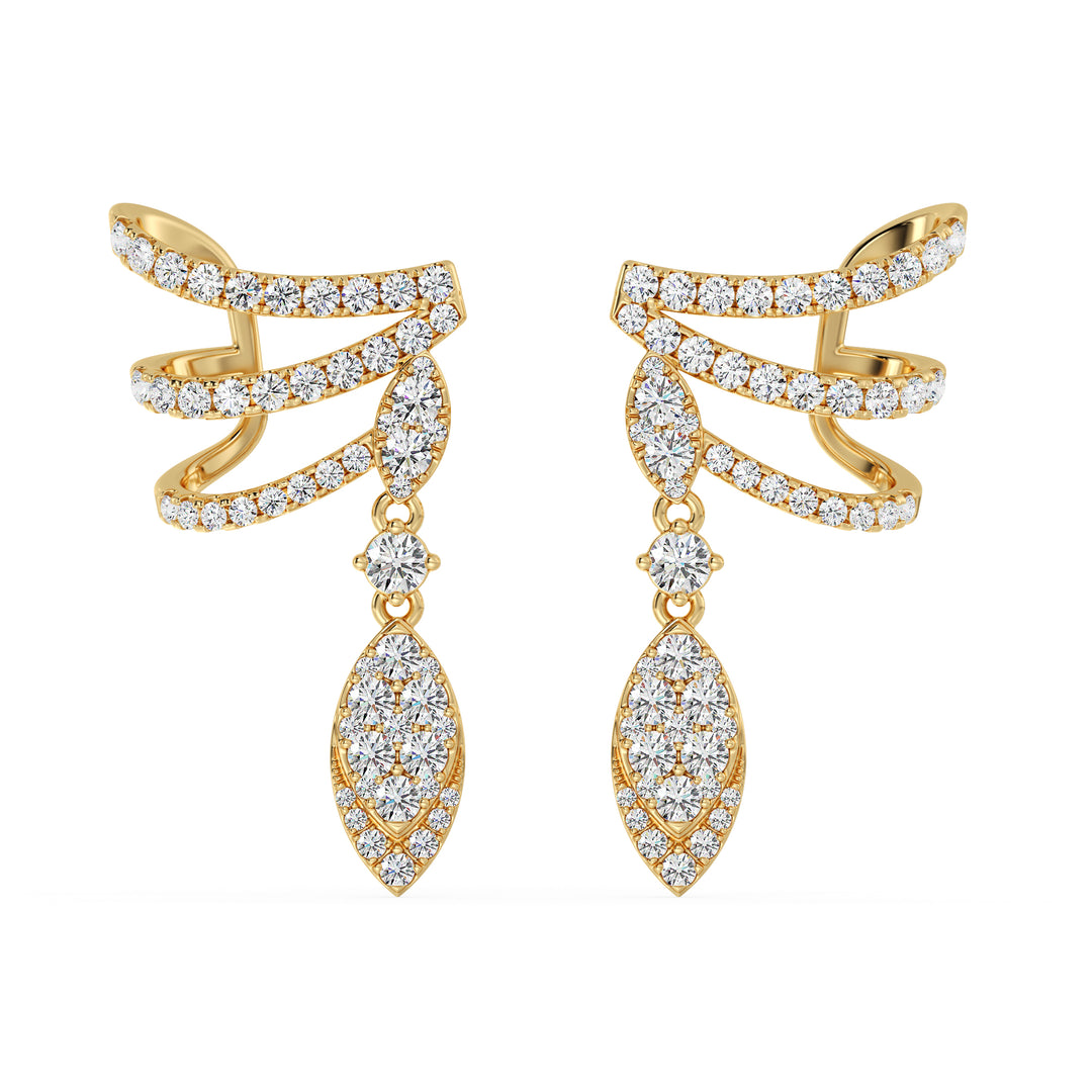 Round Brilliant Lab Grown Diamond Elongated Drop Earrings in 18K Yellow Gold