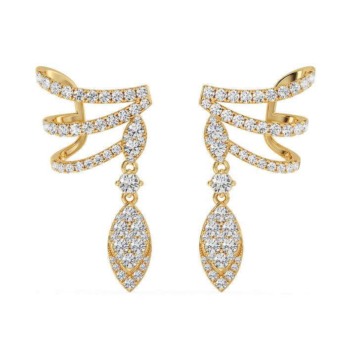Round Brilliant Lab Grown Diamond Elongated Drop Earrings in 18K Yellow Gold