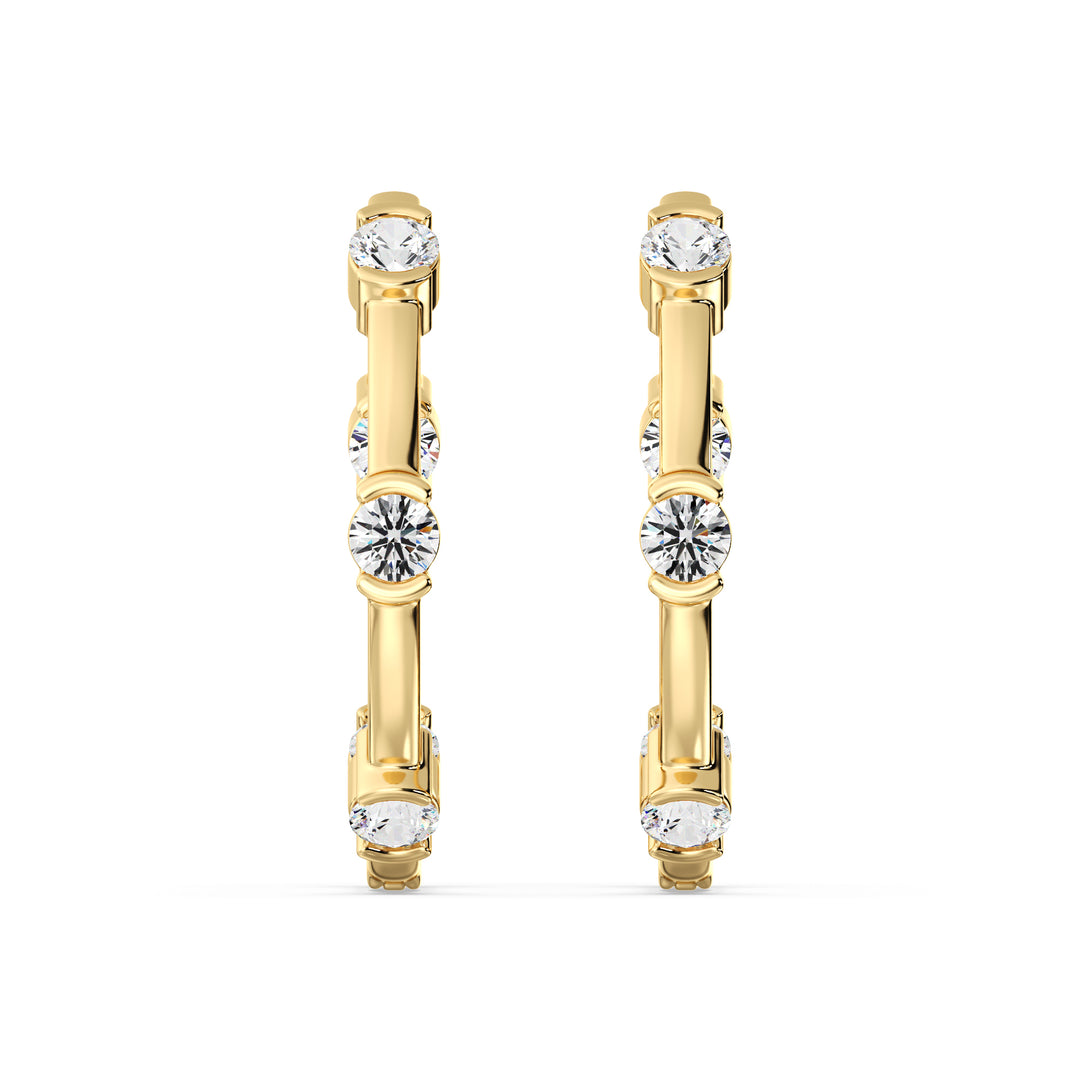 Round Brilliant Lab Grown Diamond Half Bezel Hoop Earrings in 18K Yellow Gold